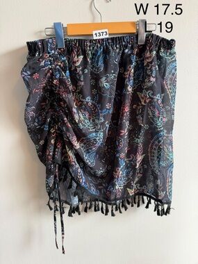 Boho Paisley Ruched Tassel Mini Skirt Swim Cover-Up